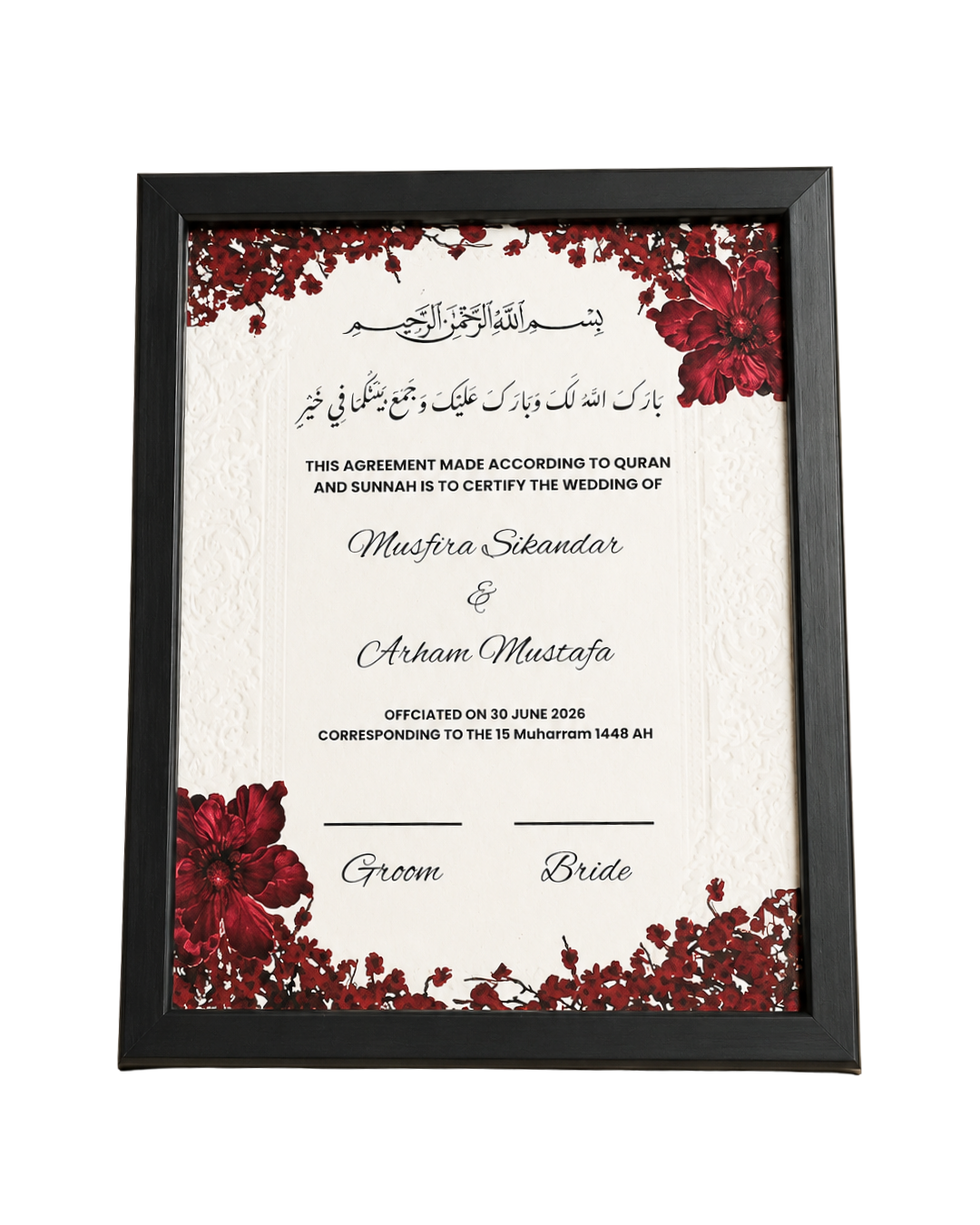 Fully Customized Nikkah Certificate Typography Frame | PrintxAura