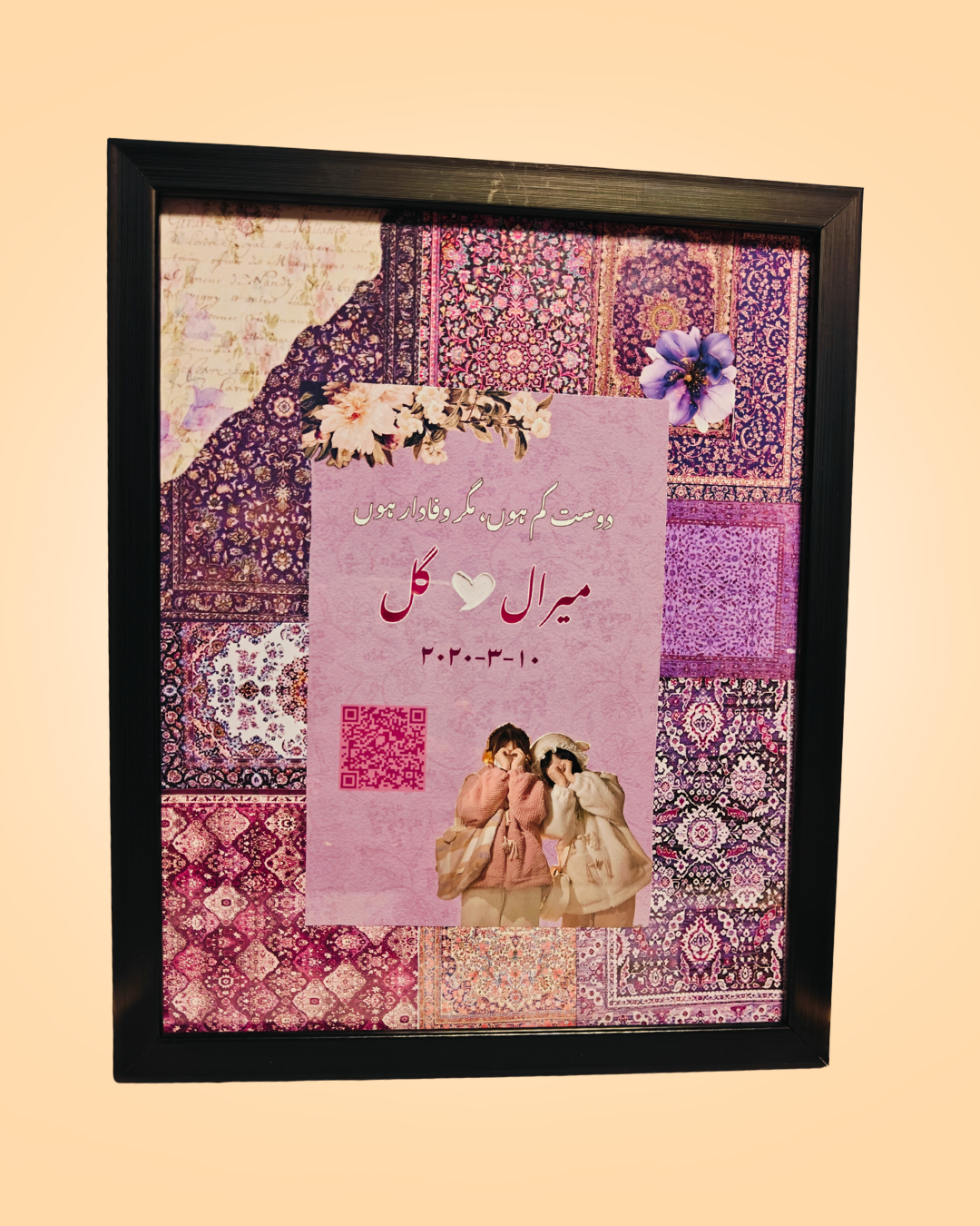Fully Customized QR Code Friendship Persian rug Frame | PrintxAura